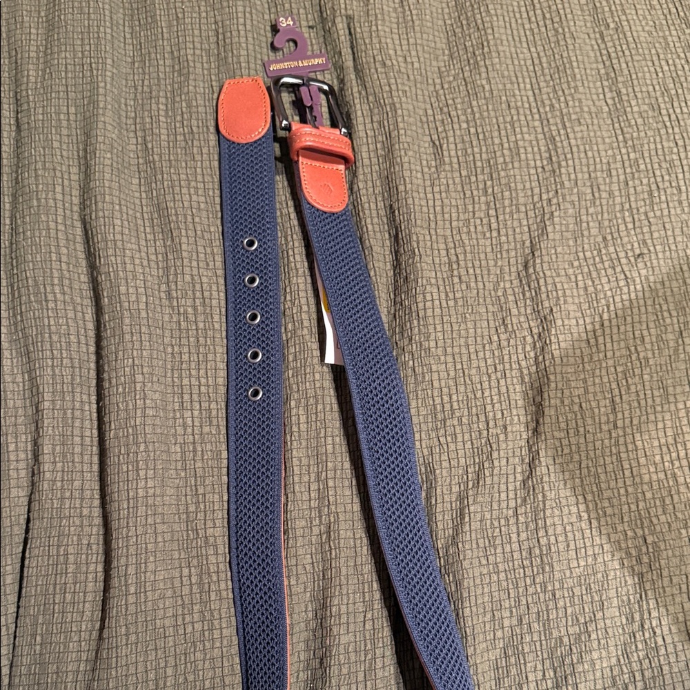 Johnston & Murphy Navy Stretch Belt with Coral Leather Accents